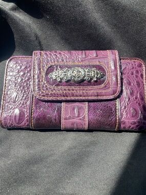 Brighton Purple Women's Textured trifold zipper wallet  Decorative Silver Accent
